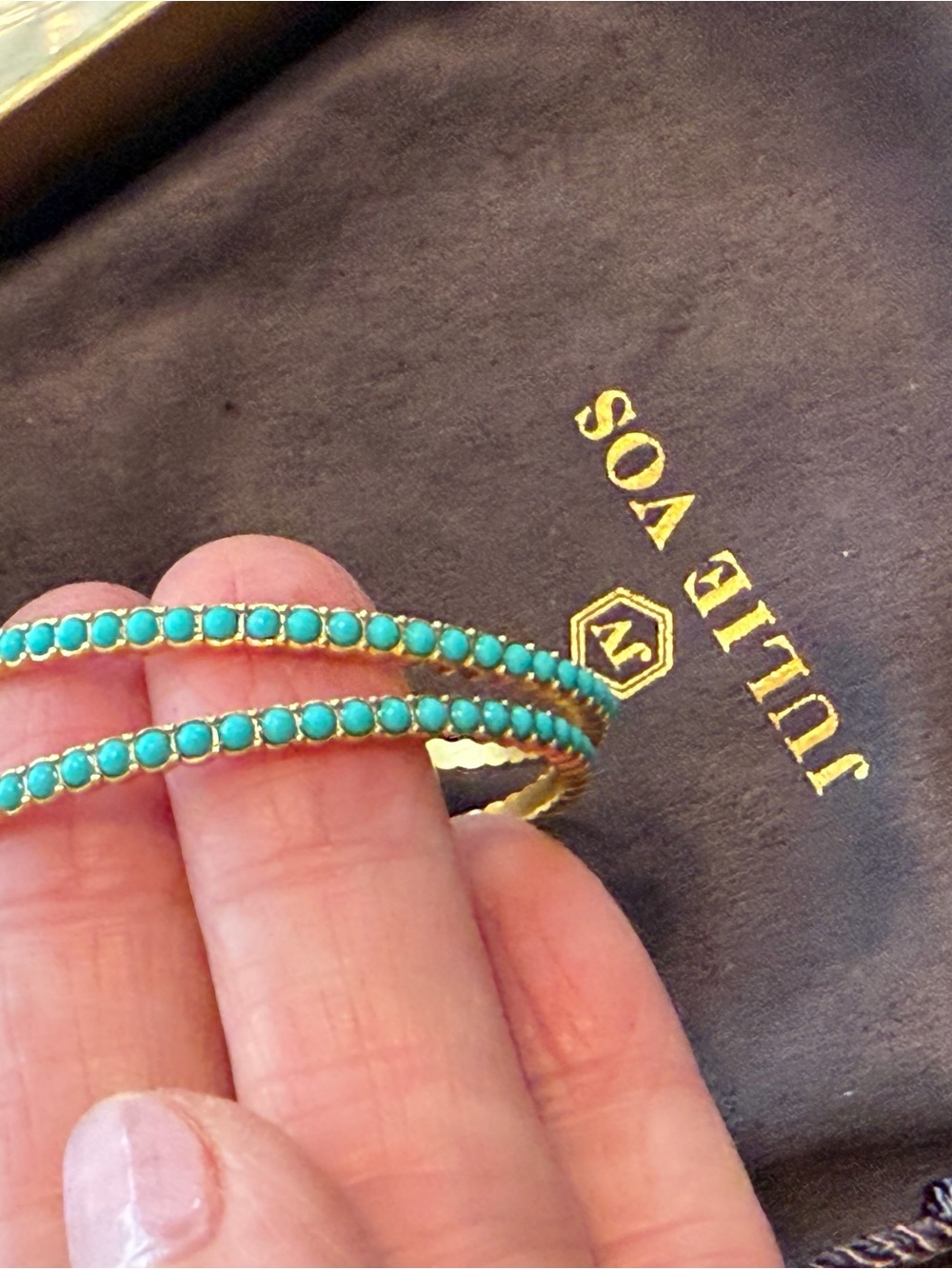 New in Box Julie Vos Juliette Large Hold Turquoise Blue Hoop Earrings - Picture 9 of 14
